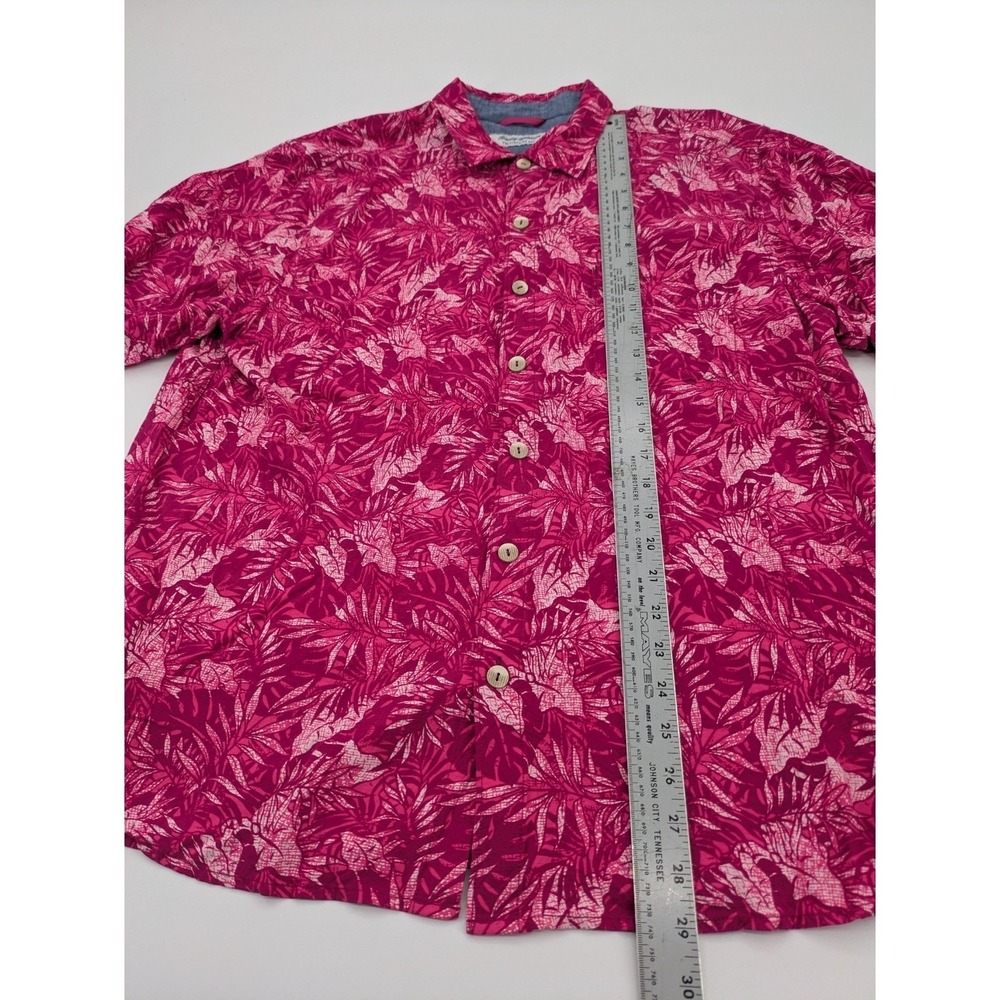 Tommy Bahama Island Zone Lanikai Fronds‎ Palm Camp Shirt Pink Crimson Mens XL - Picture 5 of 8